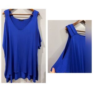 Cable & Gauage Royal Blue Women’s Cold Shoulder Short Sleeve Blouse Plus Size 3X